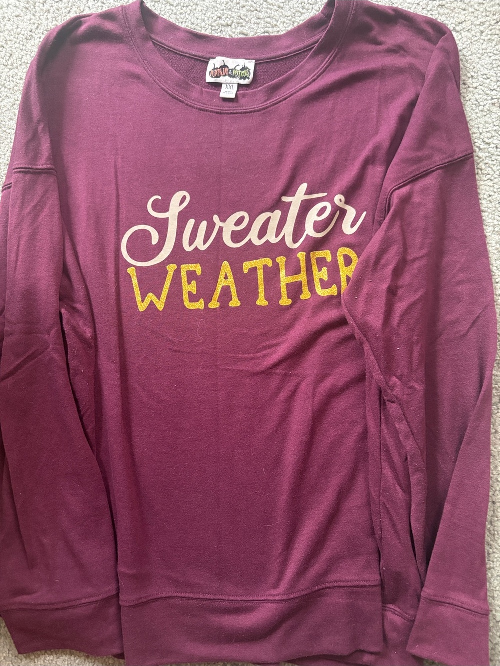 Source Unknown Burgundy Crewneck with 'Sweater Weather' Script
